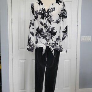 INC Floral Blouse White, Black and Gray Sz 6